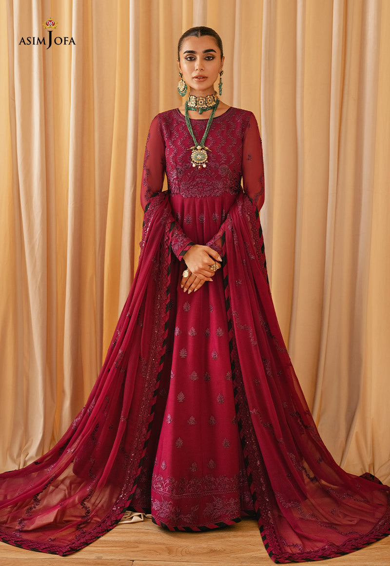 asim jofa red dress AJM-08 EMBROIDERED CHIFFON 3 PCS