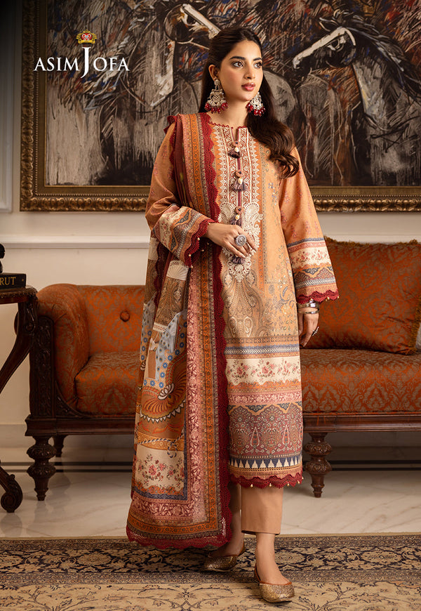 AJIWP-10 EMBROIDERED KARANDI STITCHED 3 PCS-S