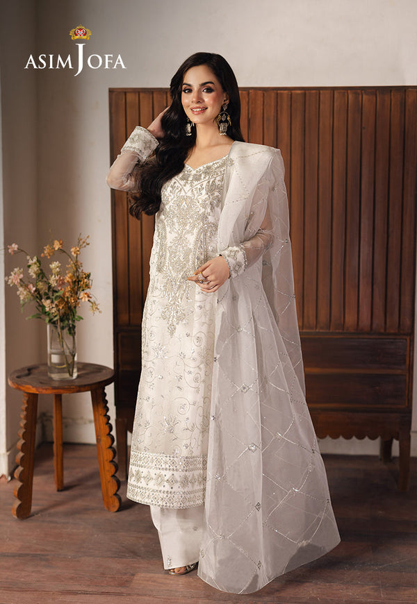 AJHEB-03 EMBROIDERED ORGANZA STITCHED 3 PCS