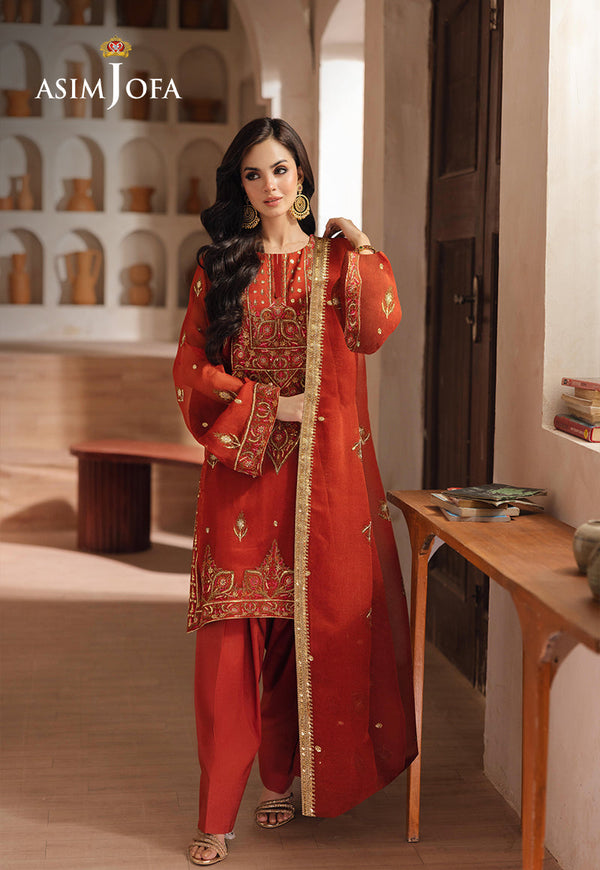 AJHEB-10 EMBROIDERED CHIFFON STITCHED 3 PCS