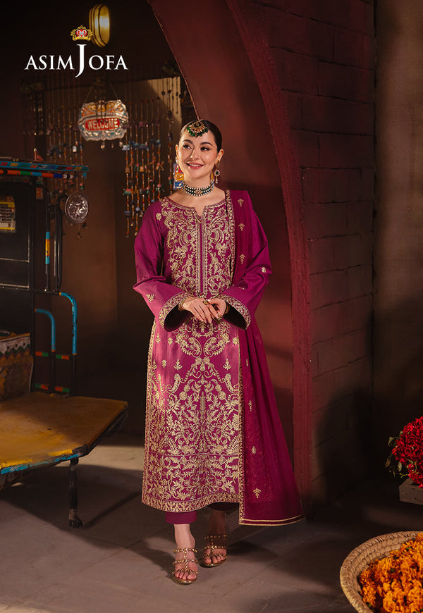AJKKB-21 EMBROIDERED TWISTED SILK STITCHED 3 PCS